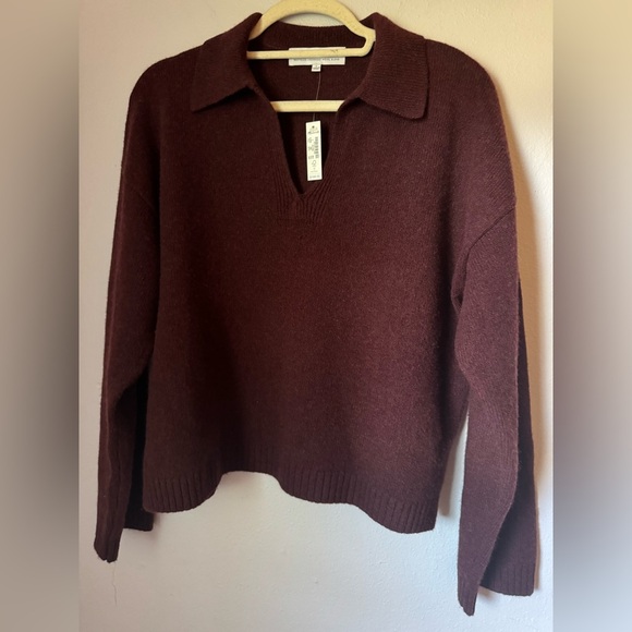 Madewell Sweaters - Madewell Merino Wool Blend Polo Sweater Size small in Port. Repaired.